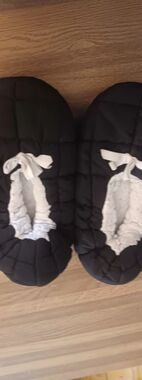 Black Quilted Slipper Socks with White Bow Trim